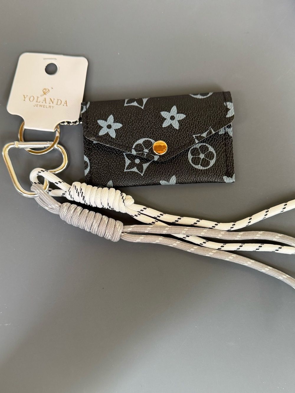 Yolanda Jewelry Black Pattern Mini Card Holder Keychain Bag Charm NWT